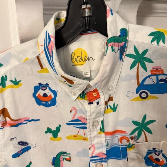 BODEN Boys Linen blend Short Sleeve Shirt size 13-14 years NWOT Multi Color - Picture 3 of 13